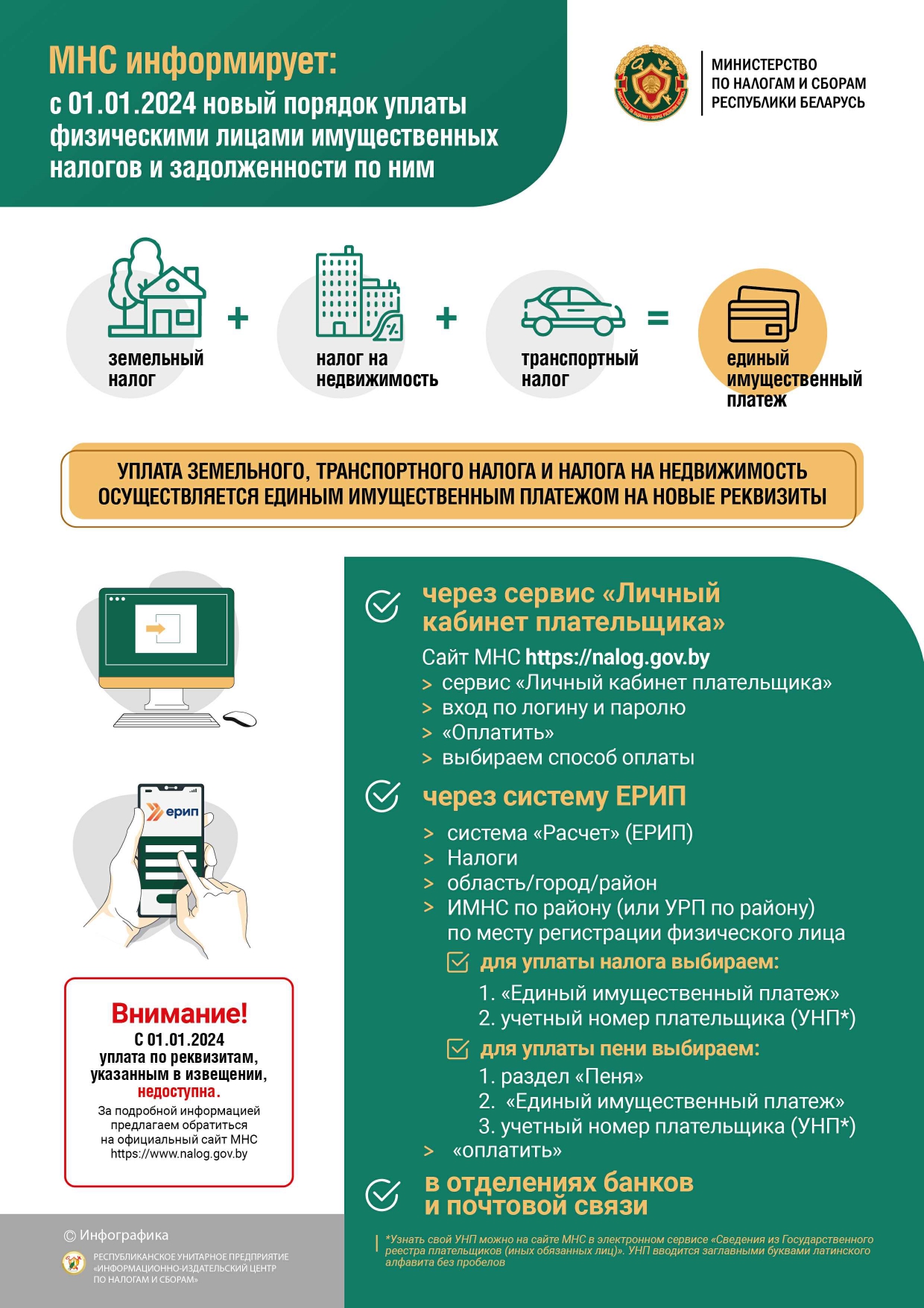 МНС информирует: с 01.01.2024 новый порядок уплаты физическими лицами  имущественных налогов и задолженности по ним